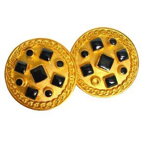 Anne Klein Couture 1980s bold art medallion discs vintage brutalist earrings set